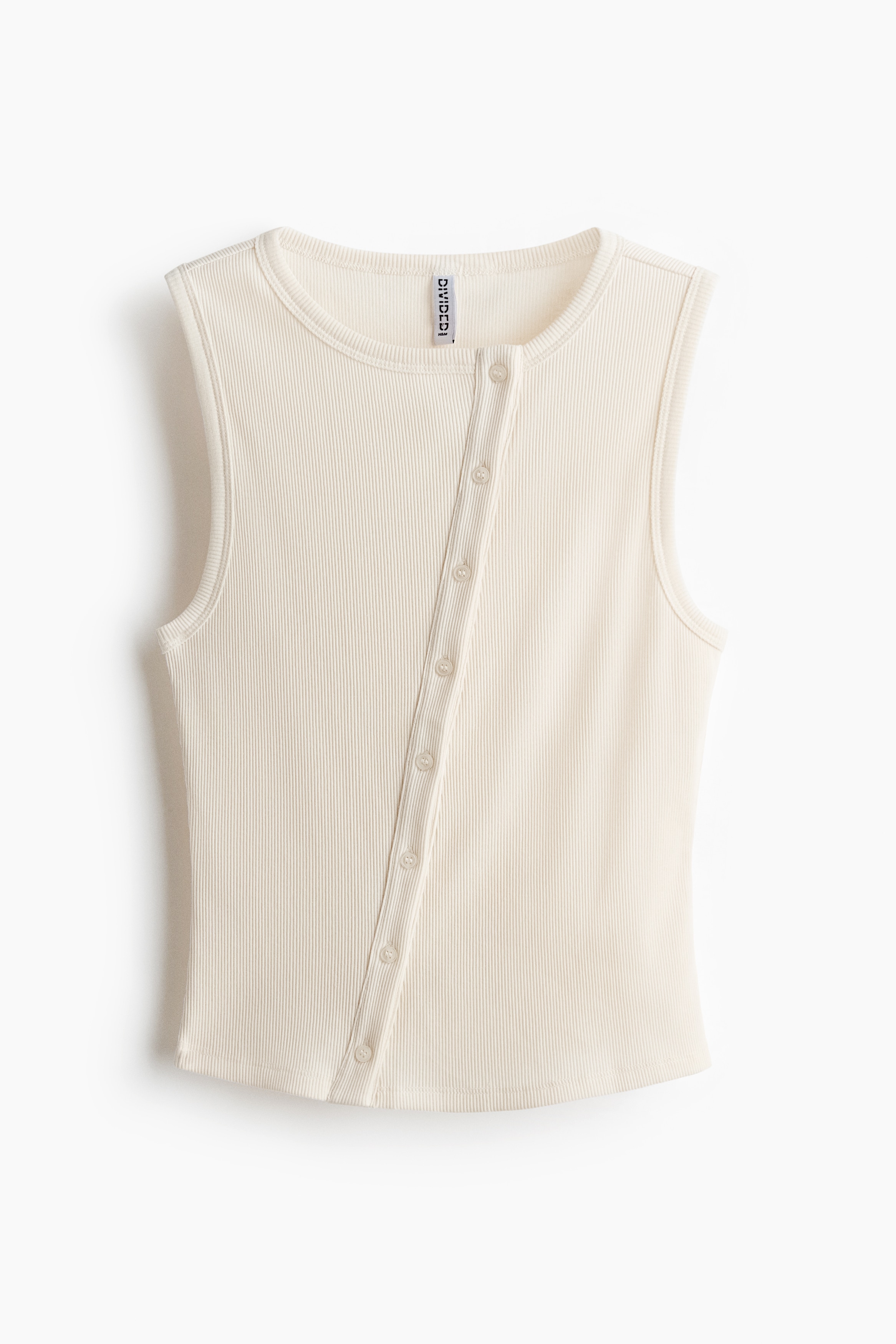 Button-front cotton vest top - Cream/Mole/Dark khaki green