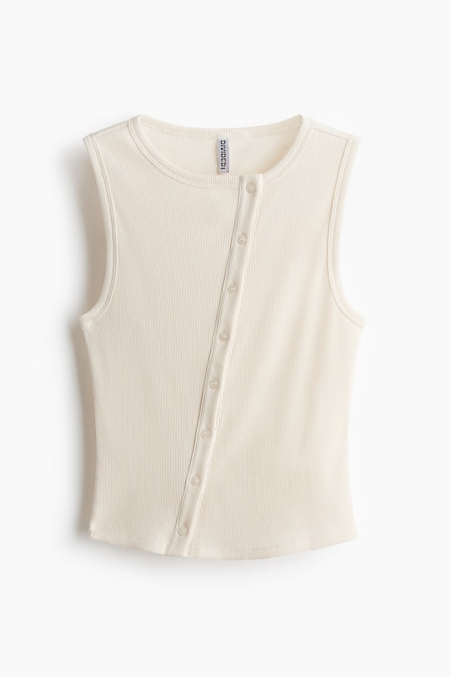 Button-front cotton vest top - Cream/Dark khaki green/Mole - 1