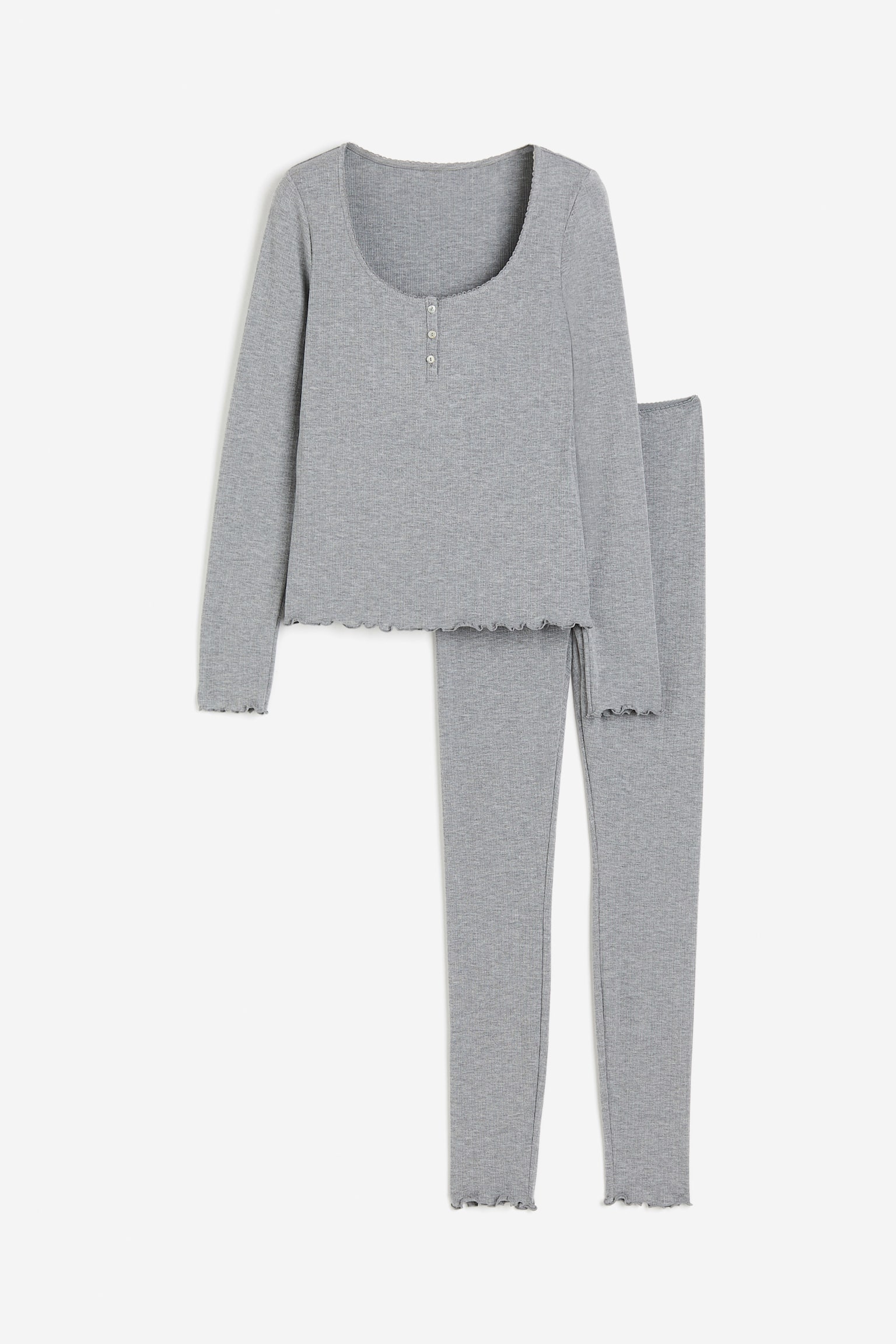 Pyjama top and bottoms - Grey marl - 1