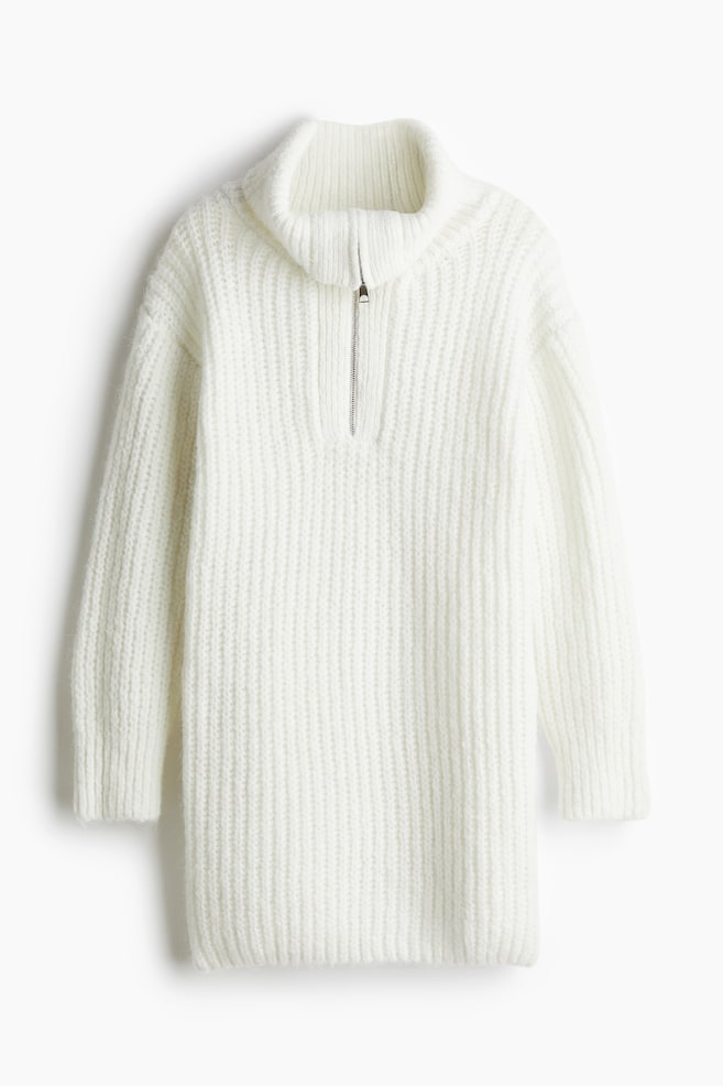 Ribgebreide ziptop-jurk - Roomwit/Grijs gemêleerd/Beige - 1