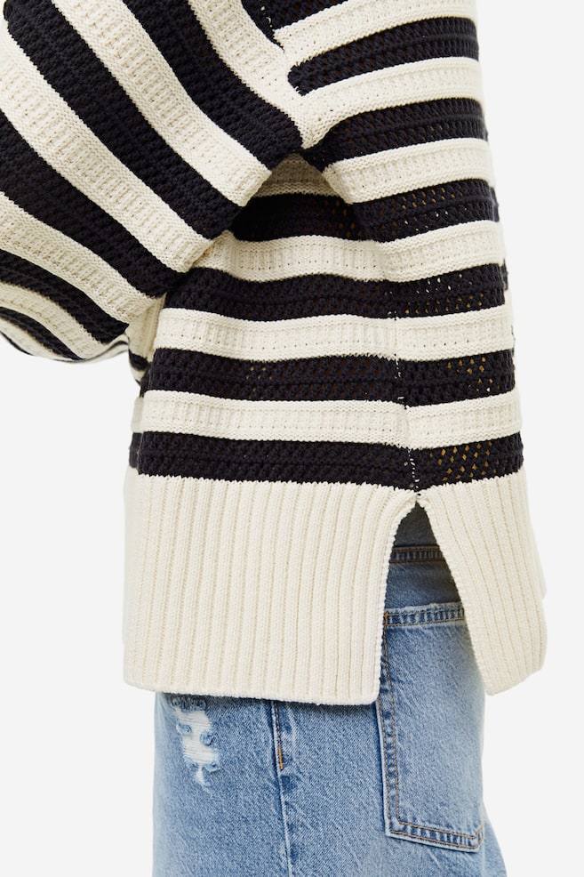 Hole-knit jumper - Navy blue/Striped/Light greige - 3