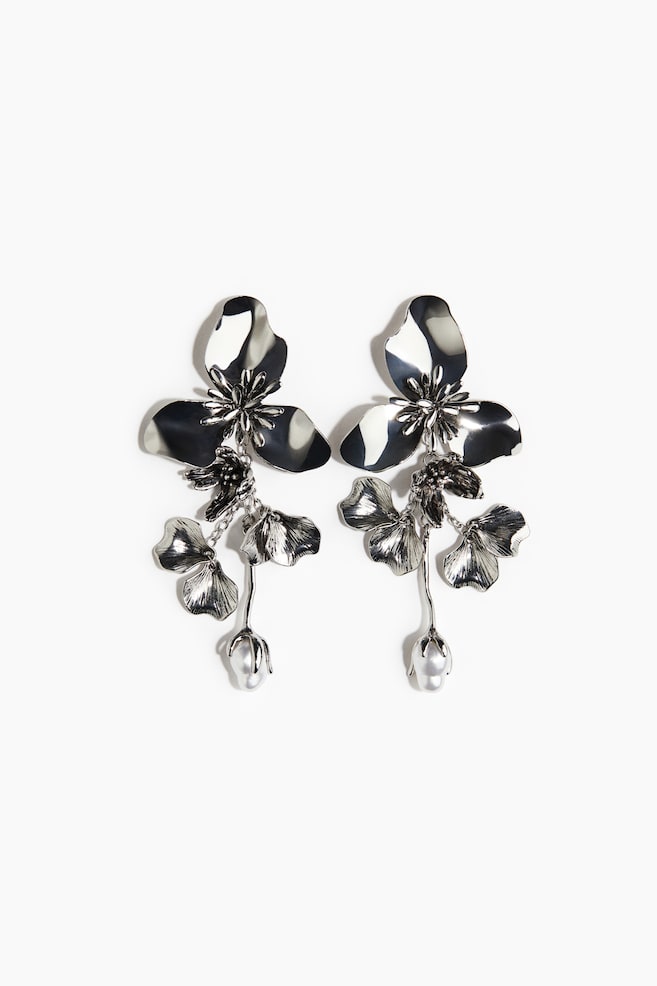 Flower Dangle Earrings - Silver-colored - 1