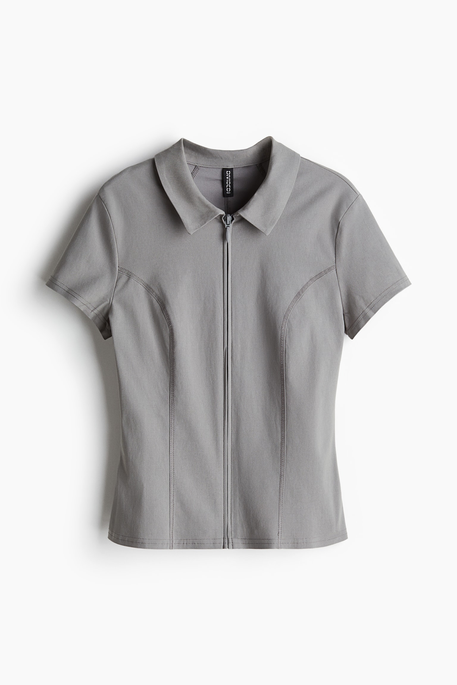 Collared zip-through top - Grey/Black - 2