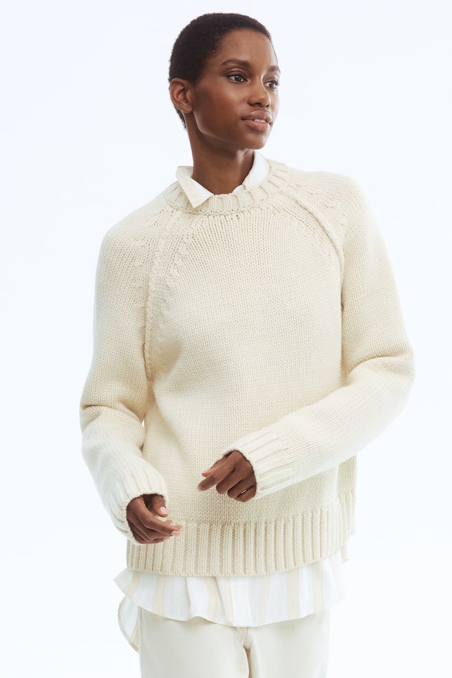 Raglan-Sleeved Sweater - Cream/Beige melange - 2