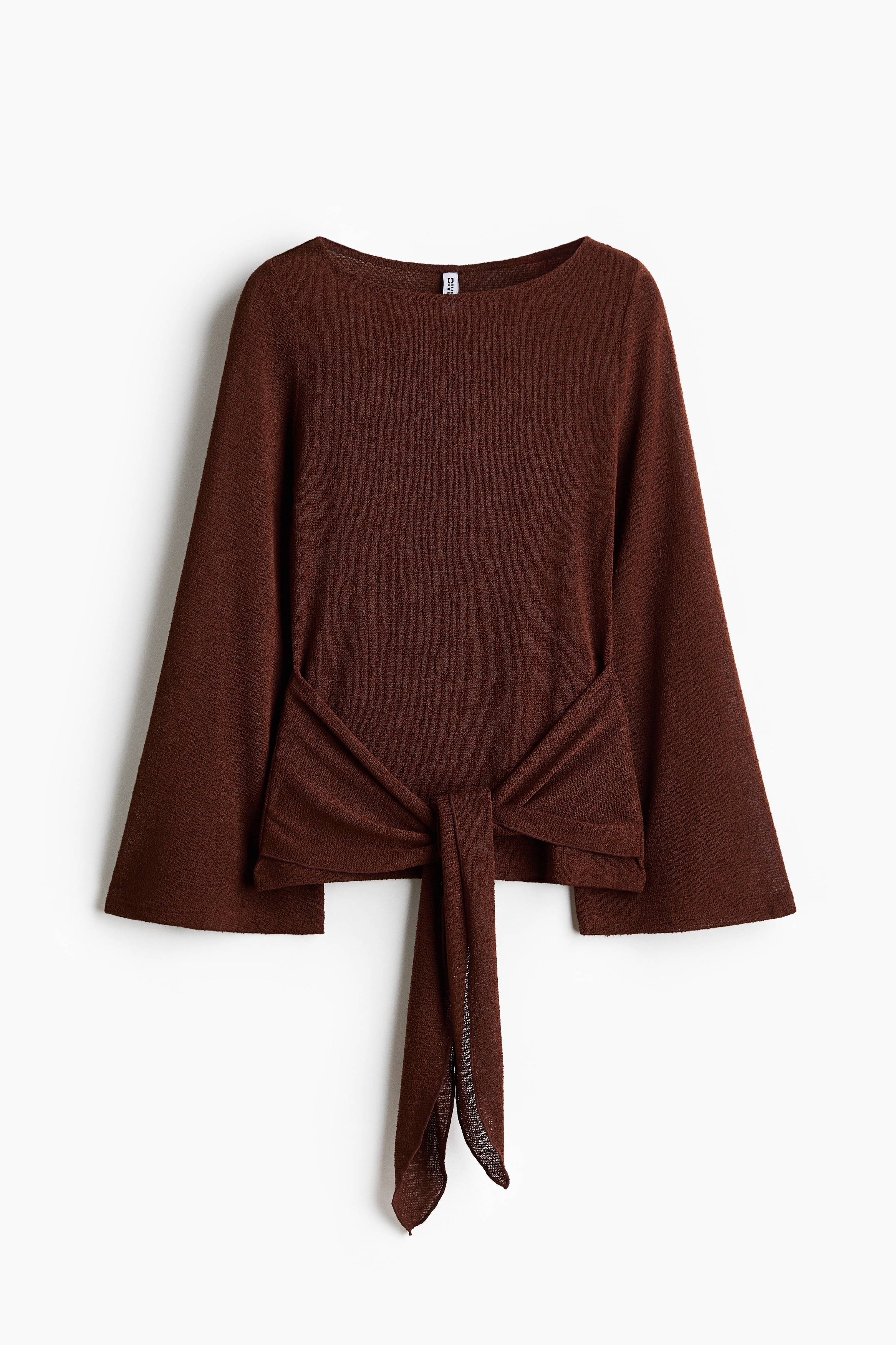 Tie-detail knitted top - Dark brown/Beige