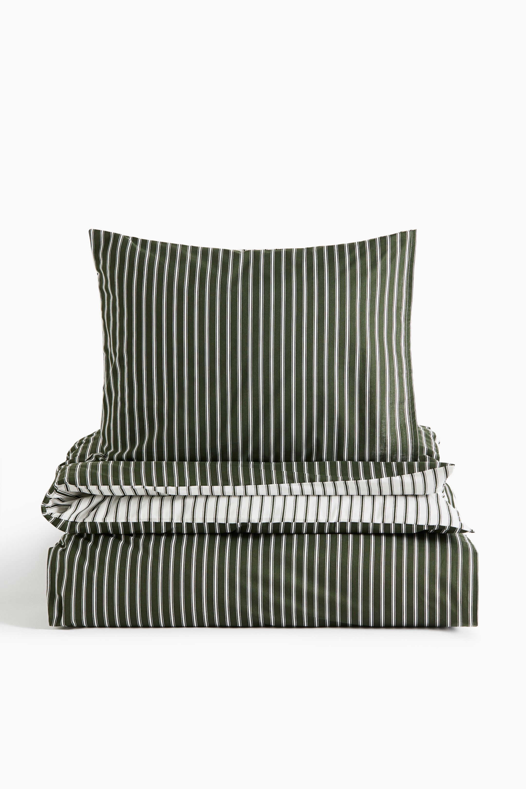 View larger image: Striped cotton single duvet cover set - Dark green/Striped - Home All | H&M 1