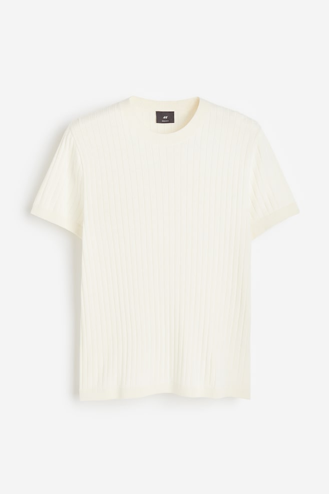 T-shirt in maglia a coste Regular Fit - Beige chiaro/Nero - 2