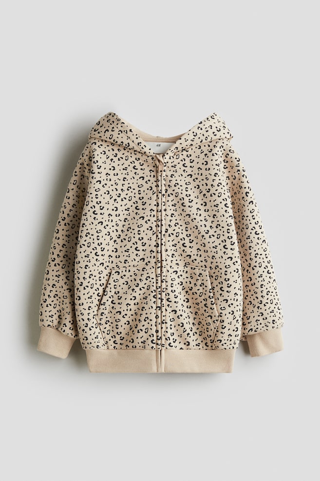 Felpa oversize con cappuccio e cerniera - Beige/leopardato/Grigio scuro/cuori/Rosa bubblegum - 1