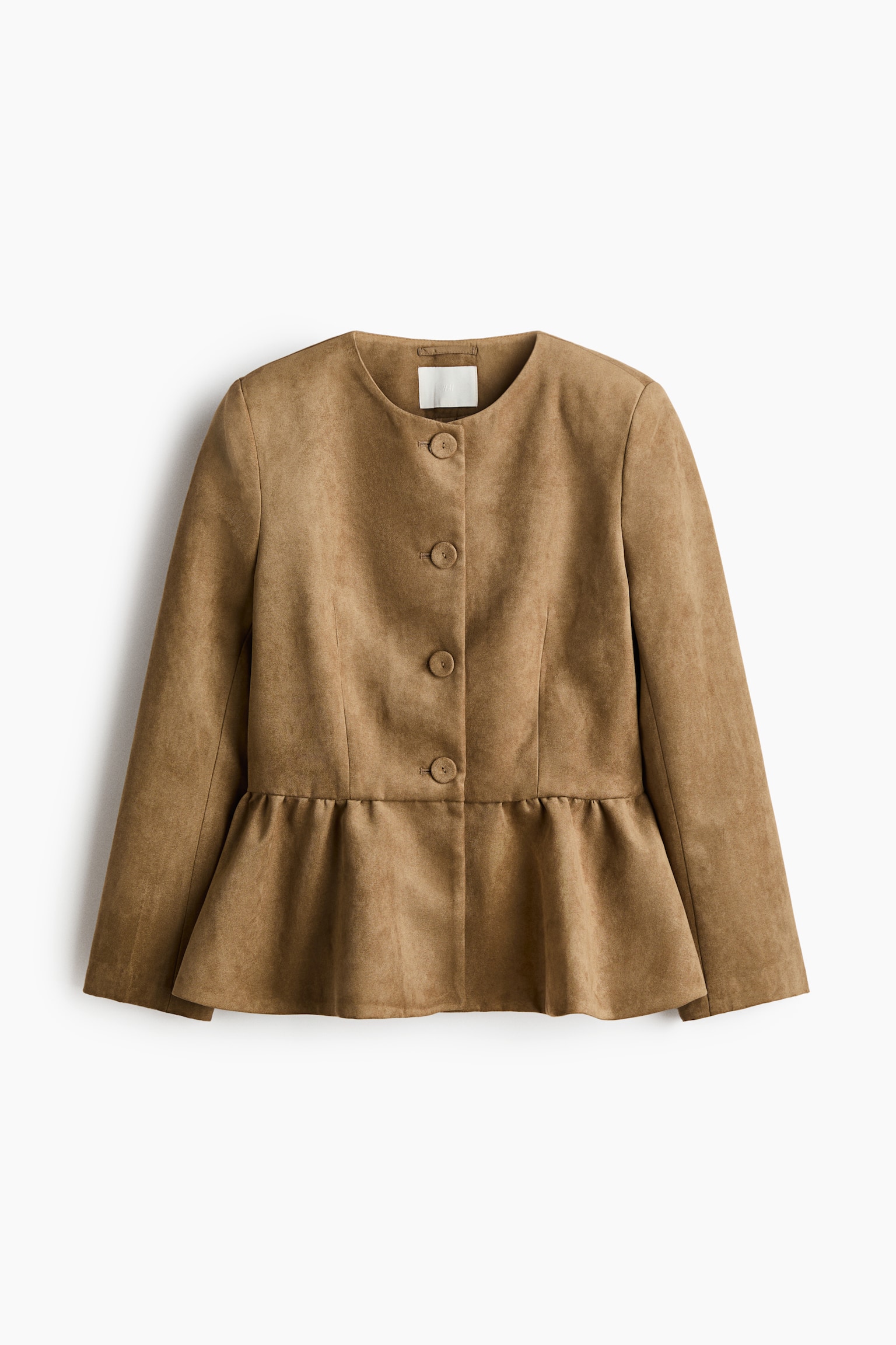 Giacca senza colletto con peplum - Beige scuro