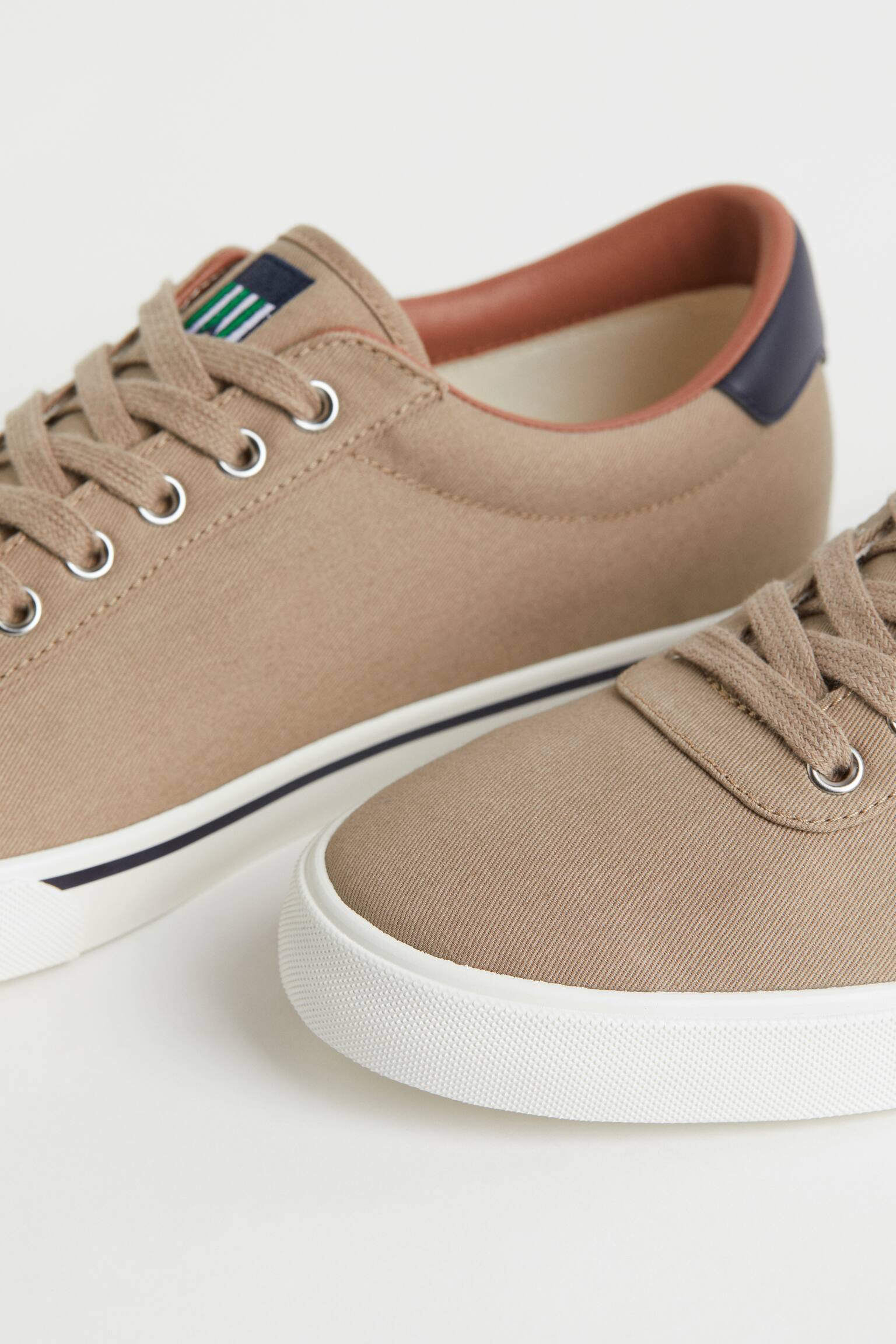 Cotton Canvas Sneakers - Beige/Dark blue - 3