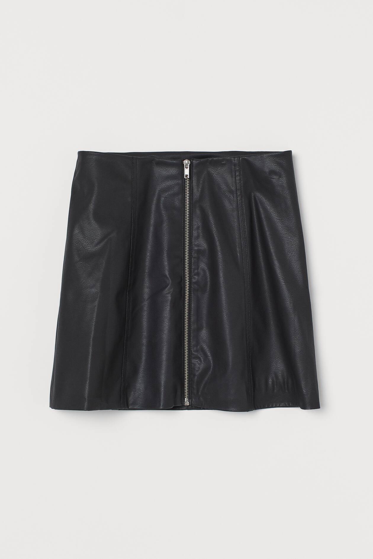 A-line skirt - High waist - Short - Black/Imitation leather - Ladies ...