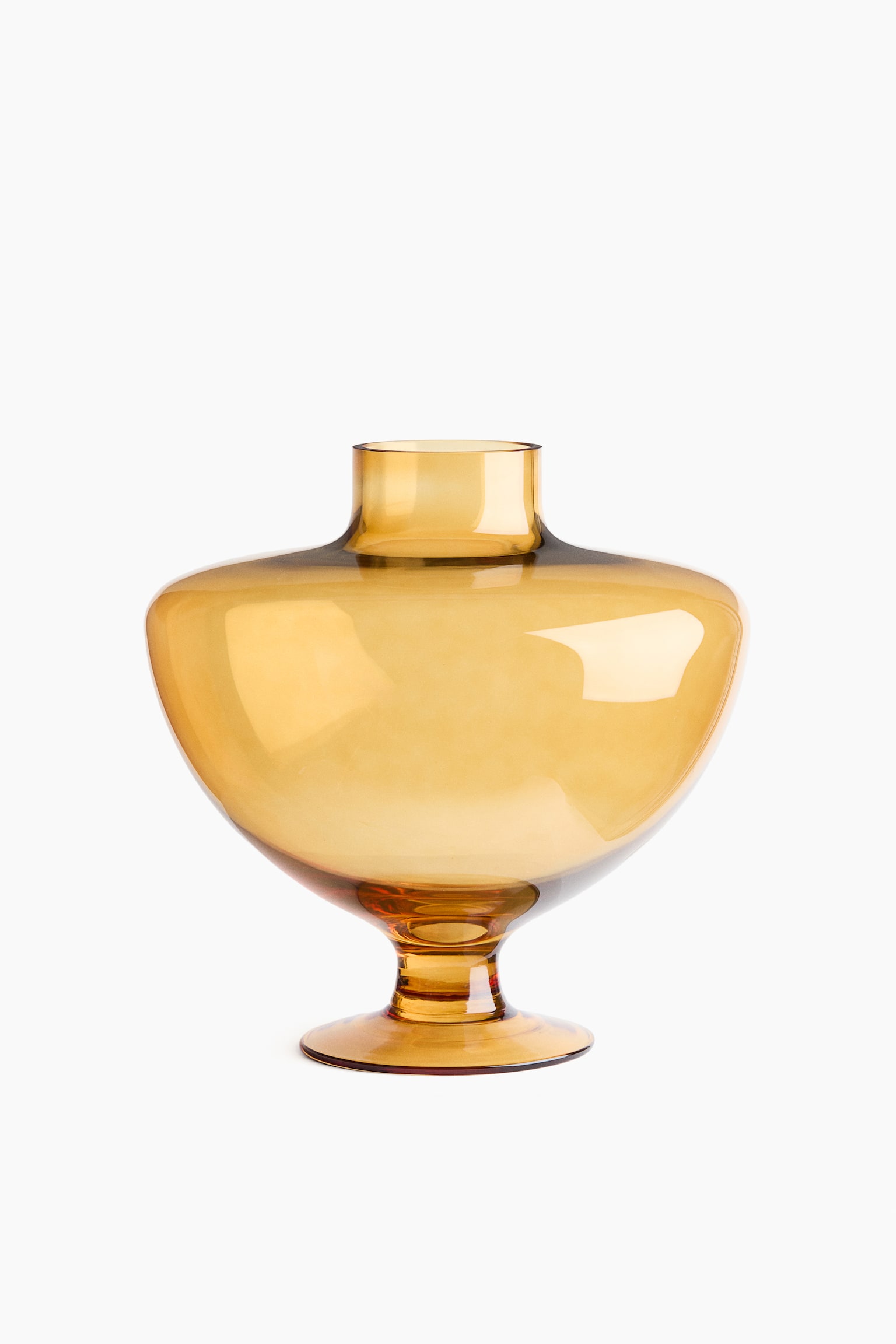 Large footed glass vase - Mustard yellow/Transparent