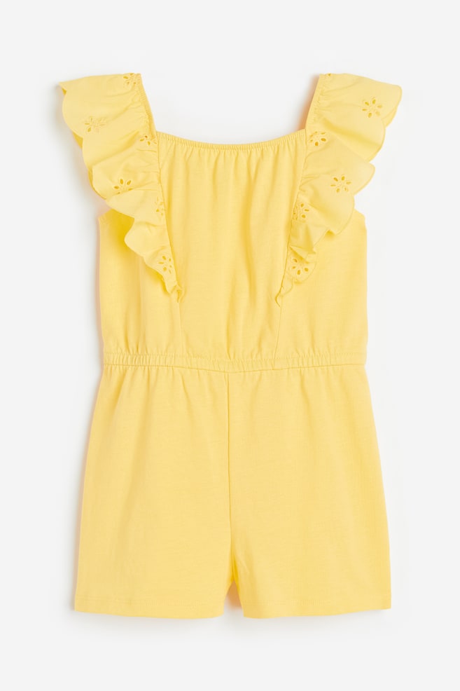 Flounce-trimmed jumpsuit - Yellow/Navy blue/Striped - 1
