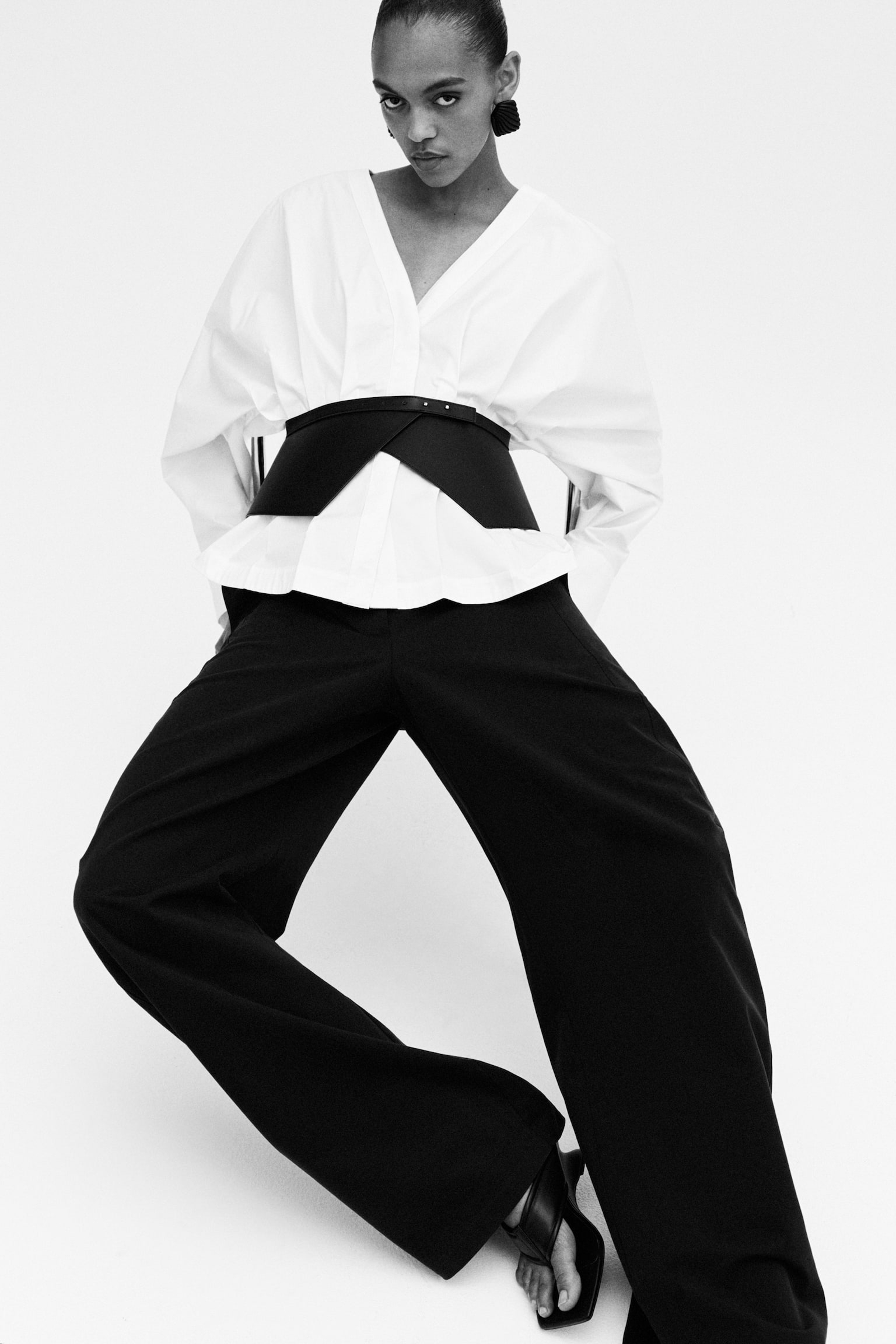 Waisted cotton blouse - White - 5
