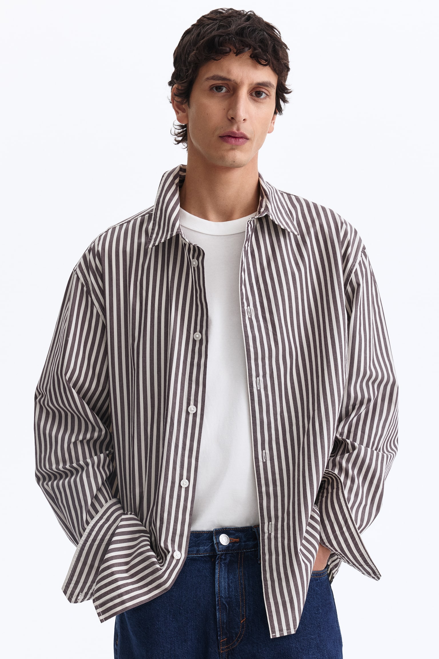 Relaxed-Fit Cotton Shirt - Dark purple/striped - 2