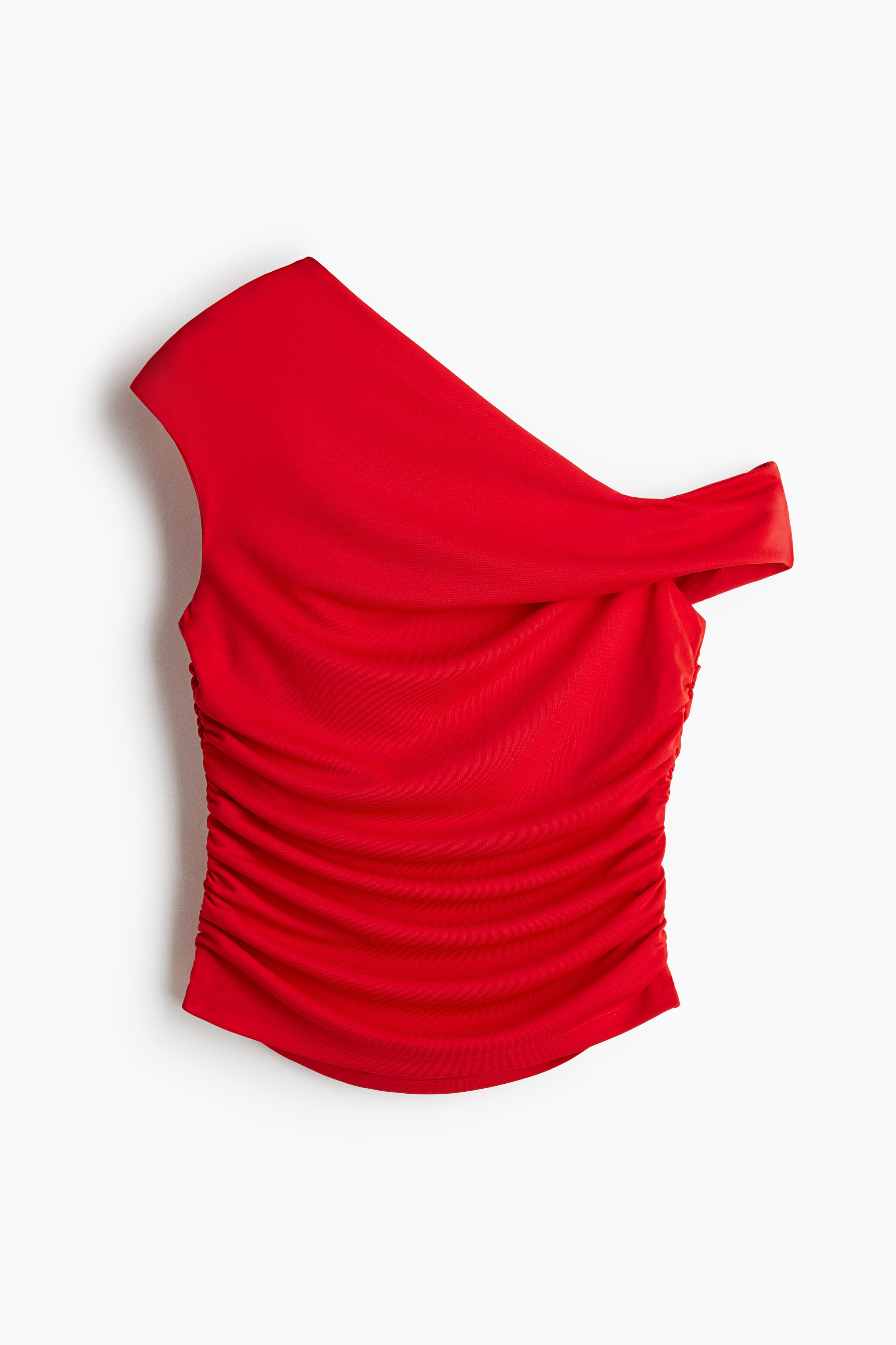Gedrapeerde one-shouldertop - Helderrood/Lichtbeige