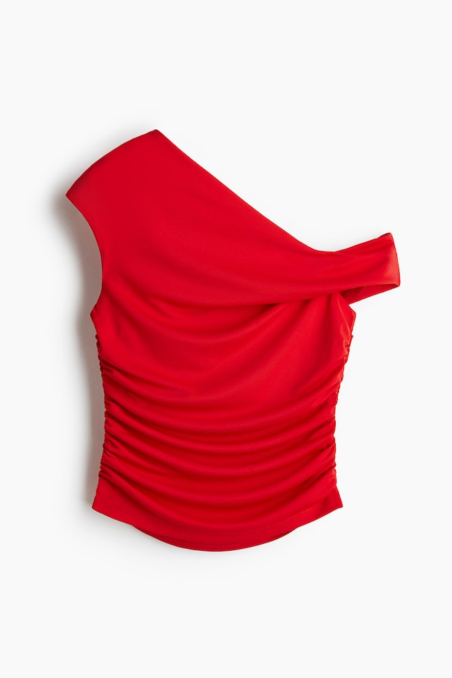 Draped One-Shoulder Top - Bright red - 1