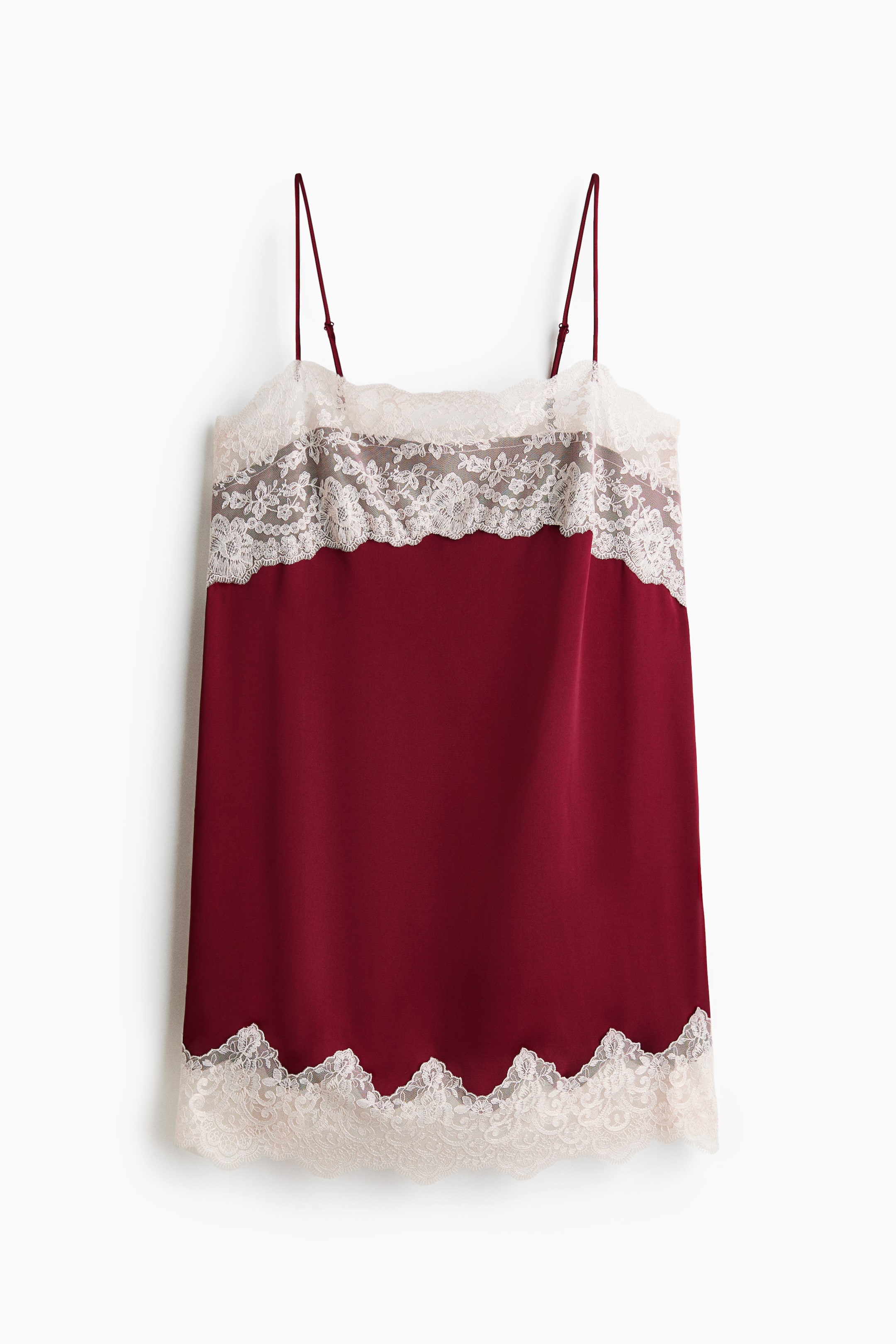 View larger image: Lace-trimmed satin nightslip - Dark red - Ladies | H&M 1