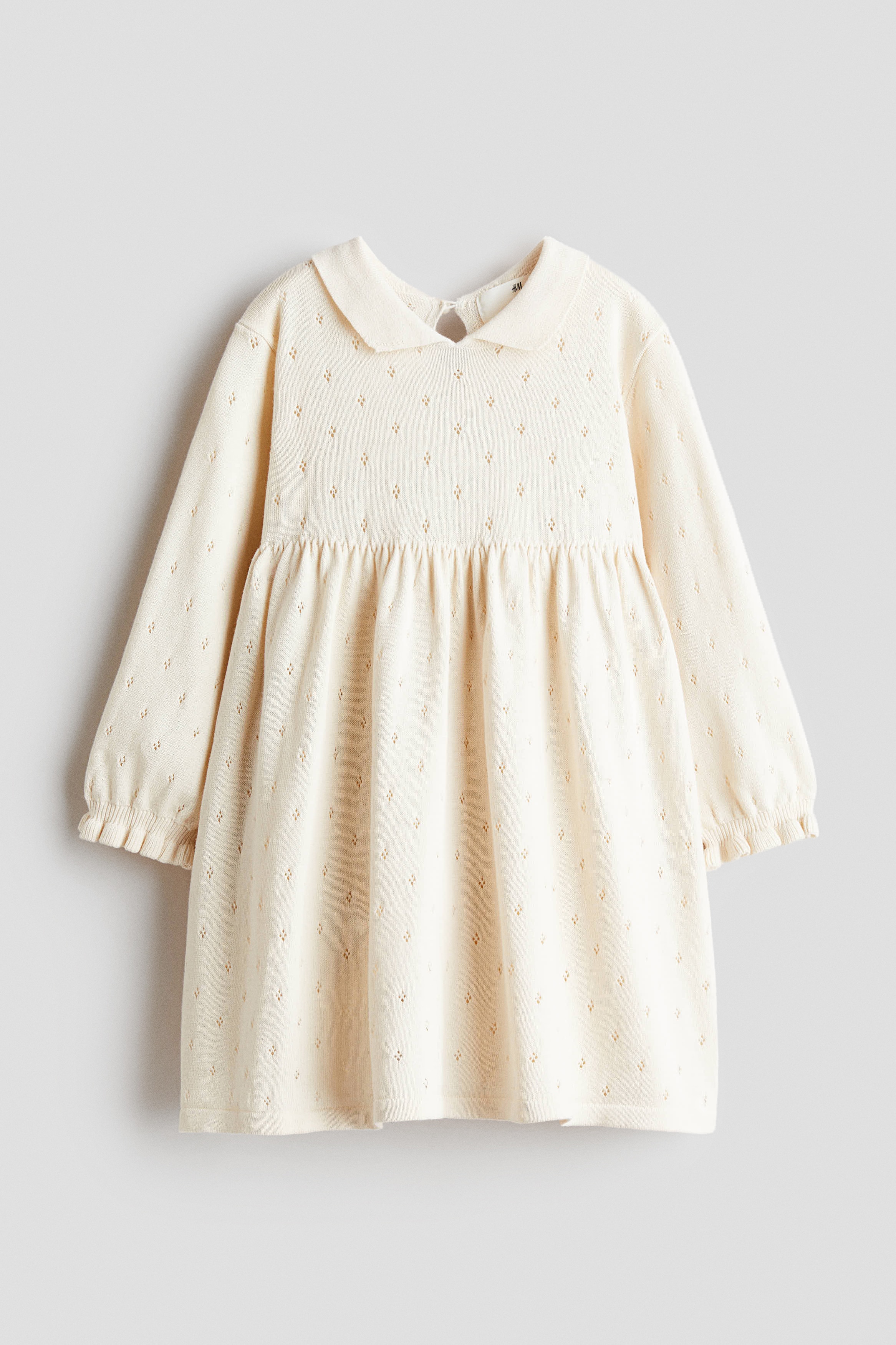 H & M - Kleid in Pointellestrick mit Kragen - Beige - Kinder