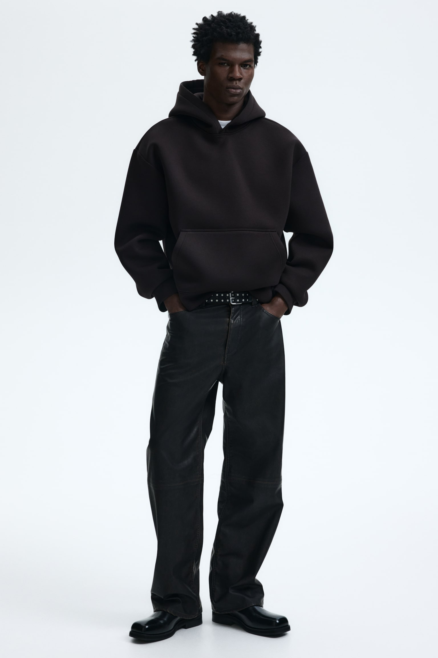 Loose Fit Scuba hoodie - Dark brown/Black/Grey marl - 3