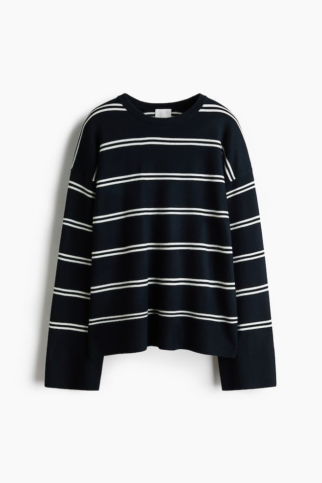 Sweter oversize - Ciemnoniebieski/Białe paski/Ciemnoniebieski - 1