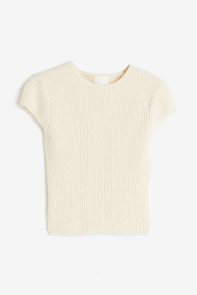 Cap-sleeved rib-knit top - Cream - 2