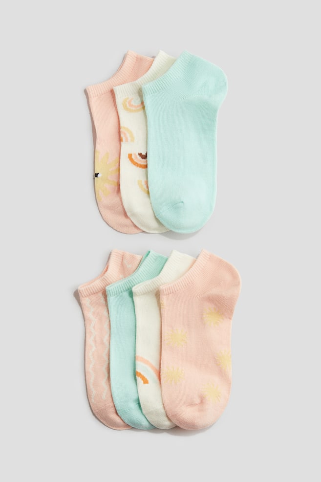 7-pack trainer socks - Light turquoise/Suns/Turquoise/Rainbows/Purple/Tie-dye patterned/Light pink/Unicorns/Light pink/Strawberries/Light pink/Floral - 1