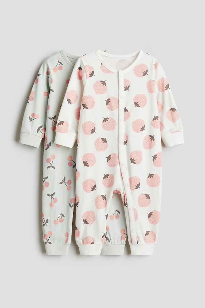 2-pack cotton sleepsuits - Light green/Berries/Light purple/Hearts/Light blue/Dinosaurs/Pink/Bows/Light pink/Bunnies/Light beige/Elephants/Cream/Sleeping animals - 1