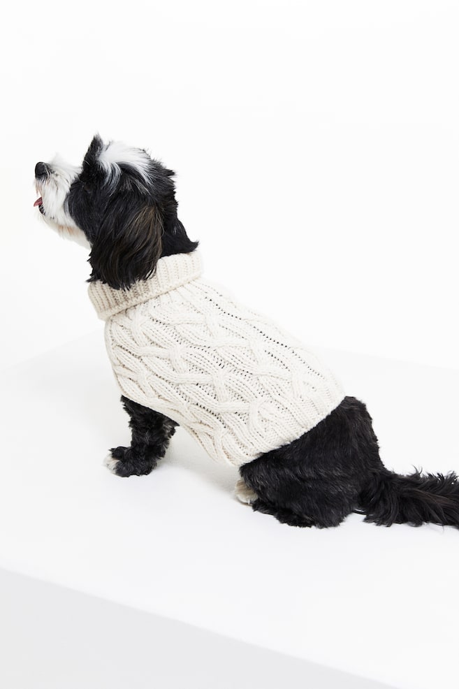 Cable-knit dog jumper - Light beige/Grey marl - 3