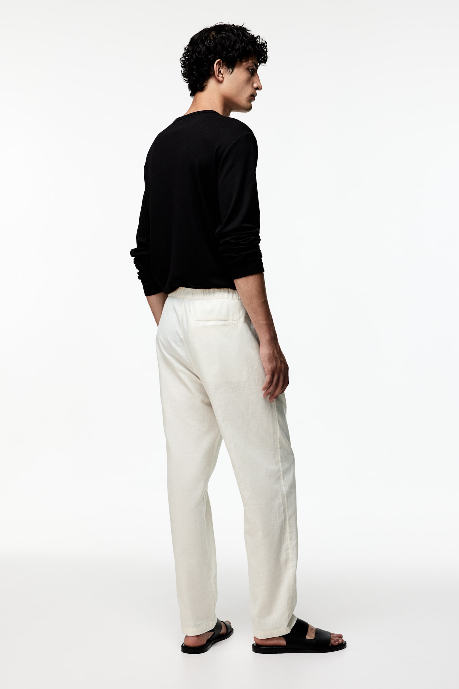 Regular Fit Linen-blend trousers - White/Grey/White marl/Black - 3