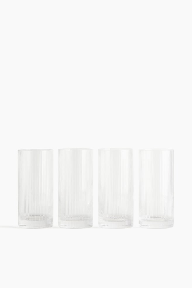 Lot de 4 grands verres rainurées - Verre transparent - 1