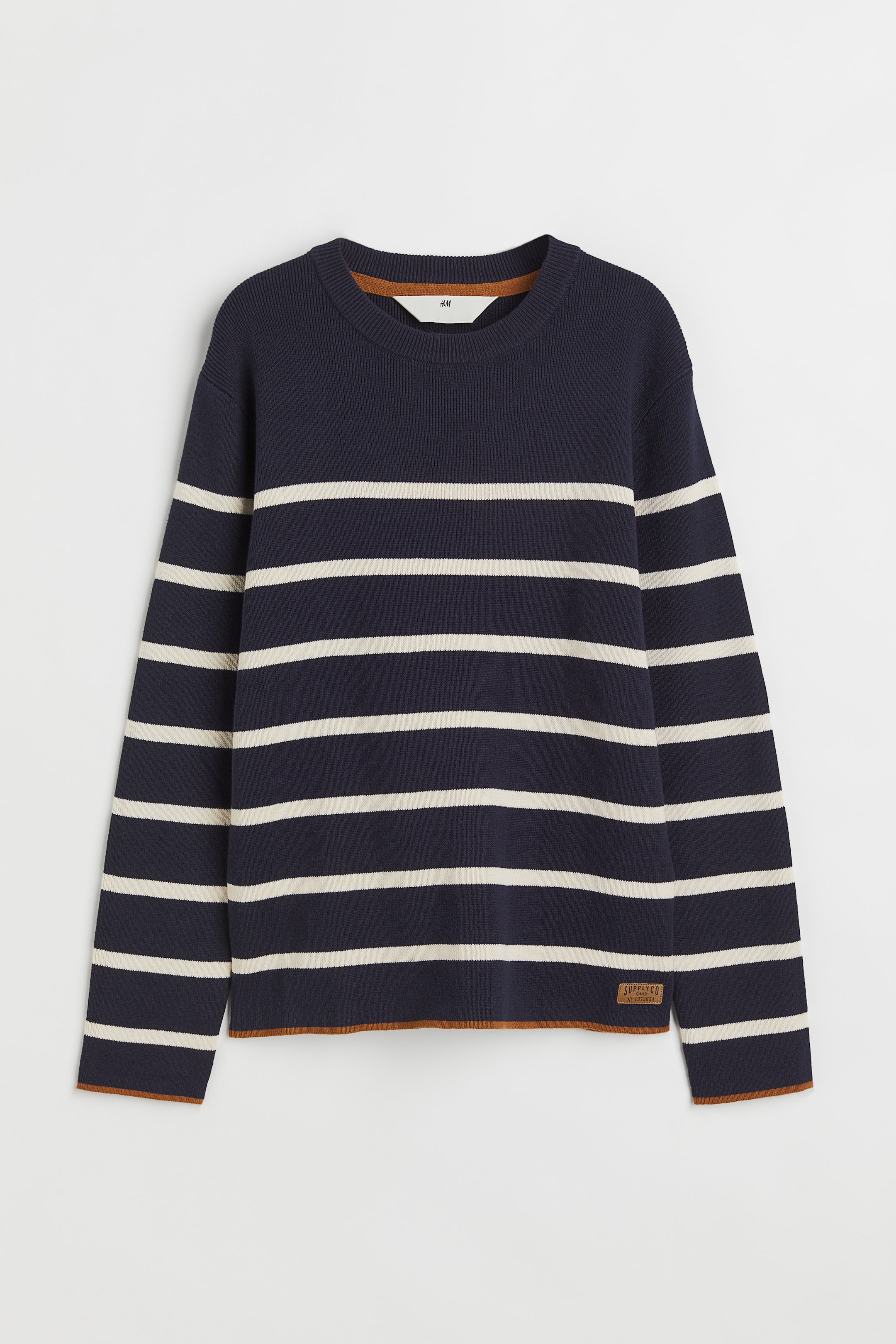Xem ảnh lớn hơn: Áo jumper cotton dệt kim mịn - Màu xanh dương đậm/Kẻ trắng - Kids | H&M VN 1