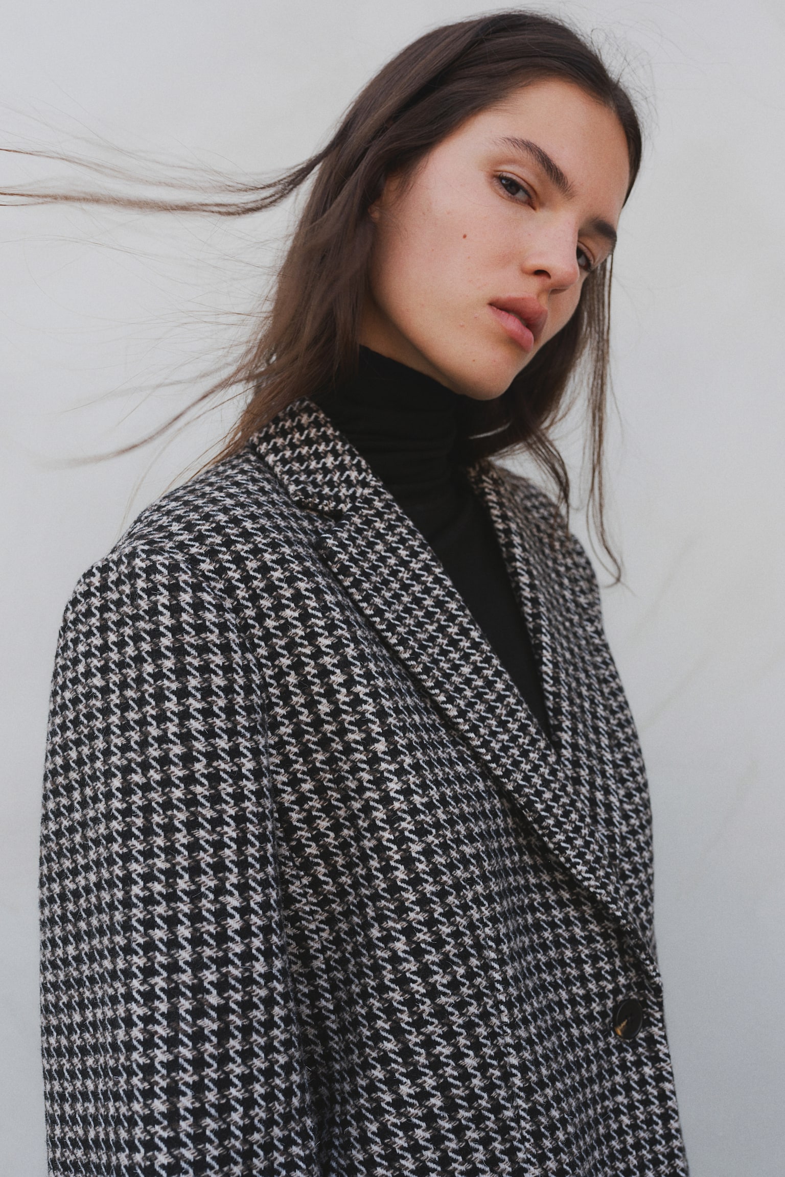 Oversized blazer - Dark brown/Dogtooth-patterned/Black/White - 1