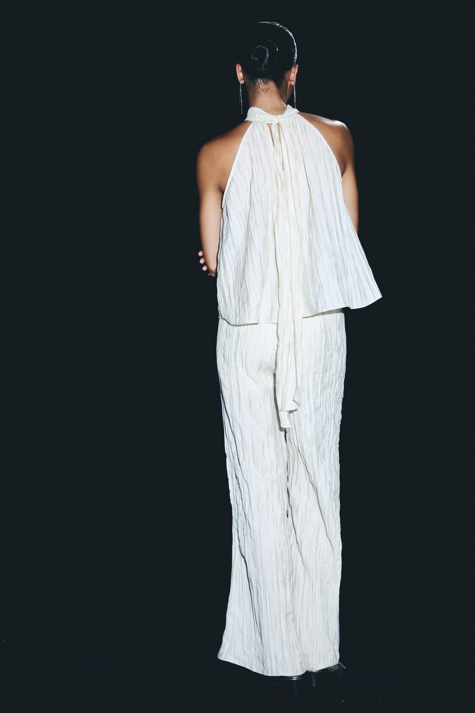 Crinkled Pants - Cream/Black - 5