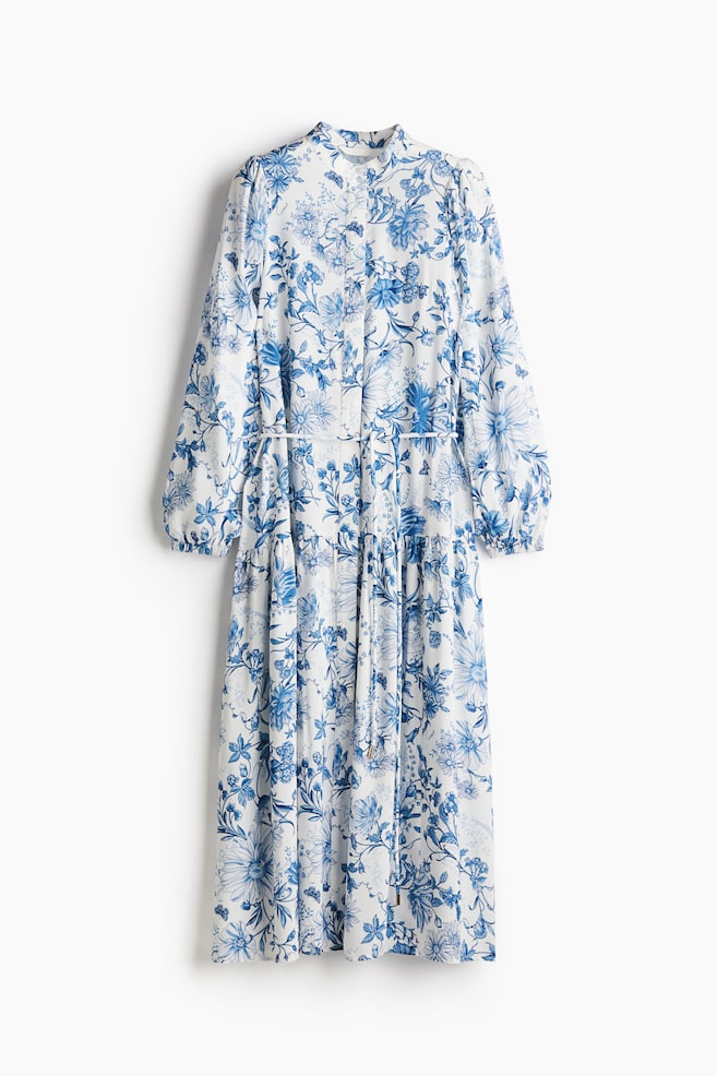 Maxi-jurk met pofmouwen - Wit/blauwe bloemen/Zwart/zebradessin/Donkergroen/dessin - 1