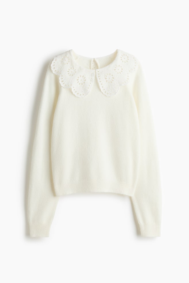 Lace Collared Sweater - White - 1