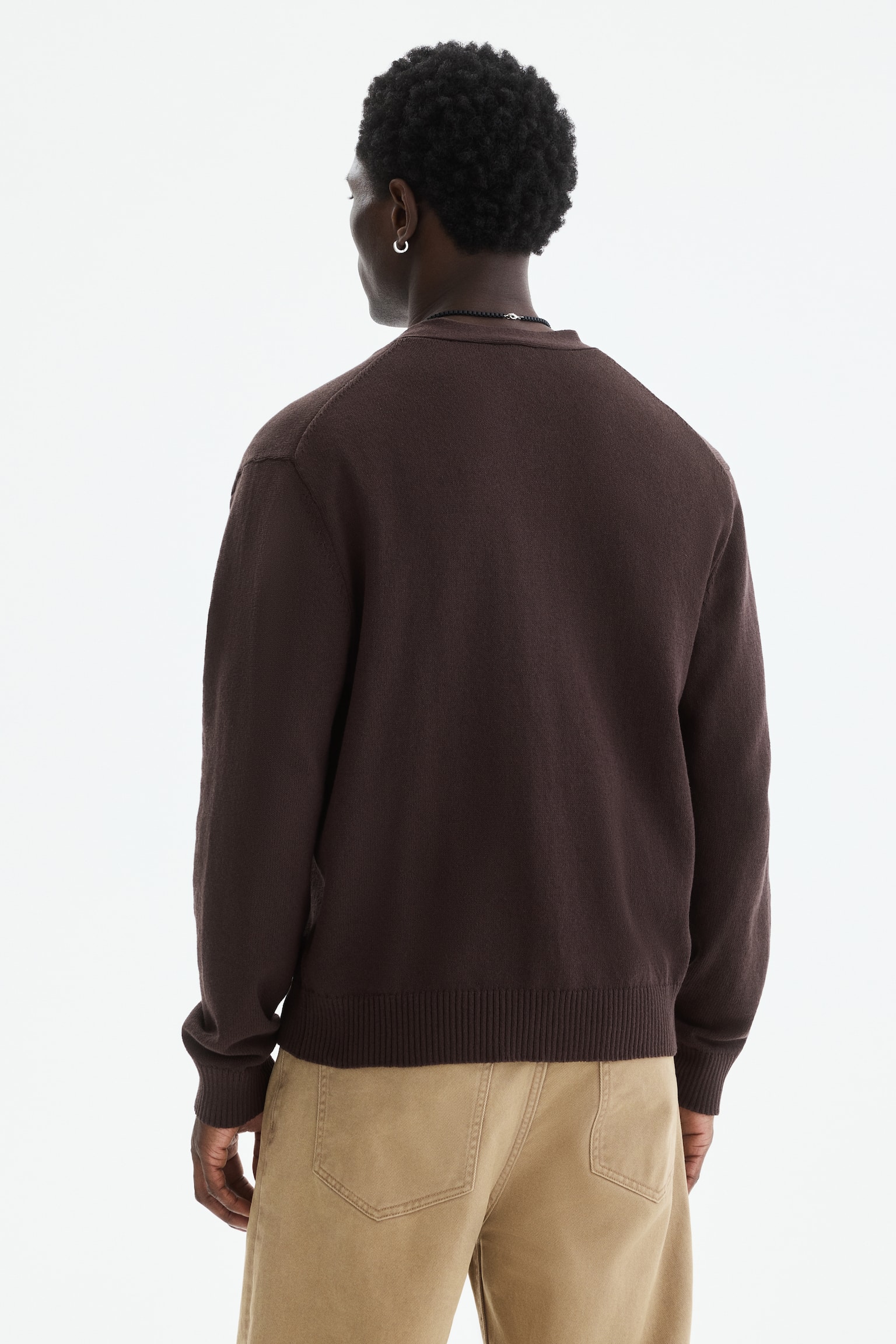 Relaxed Fit Cardigan - Dark brown/Beige - 6