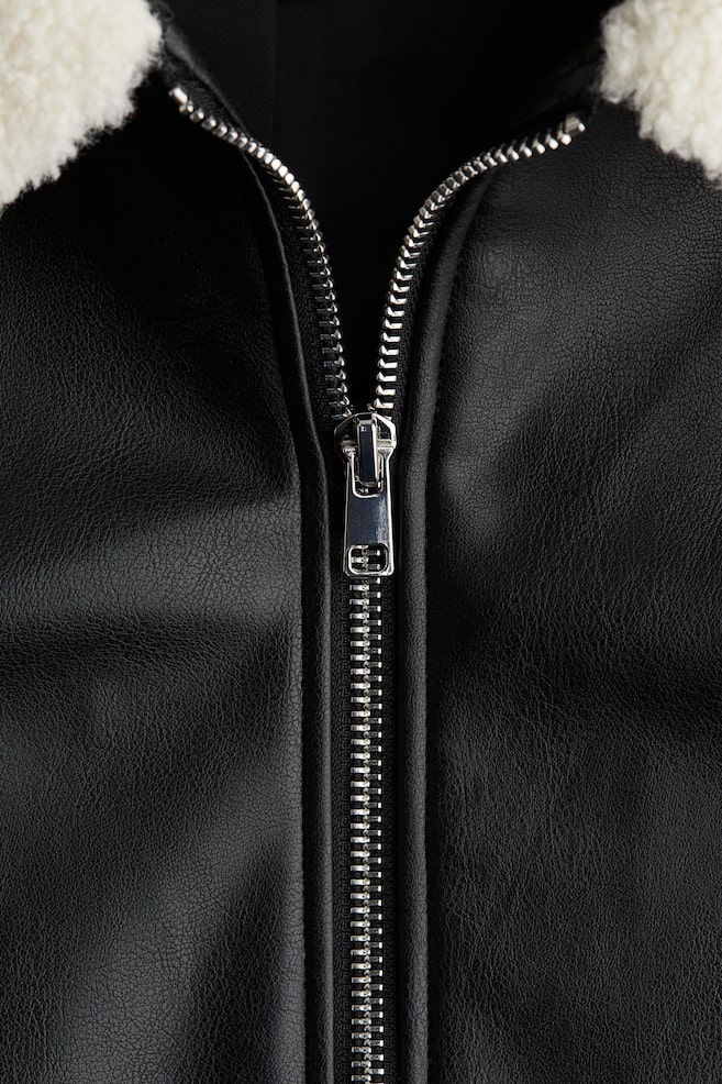 Jacket with Teddy Fleece Collar-Black - 5