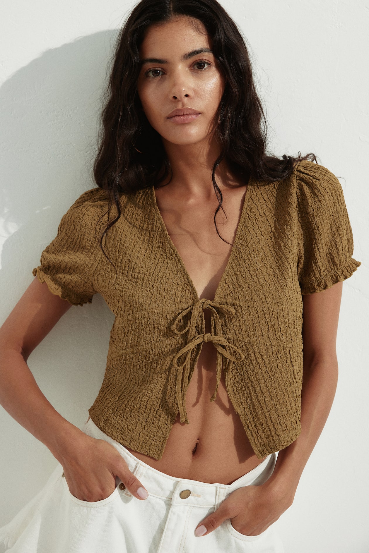 Crinkled Tie-Front Top - image 2