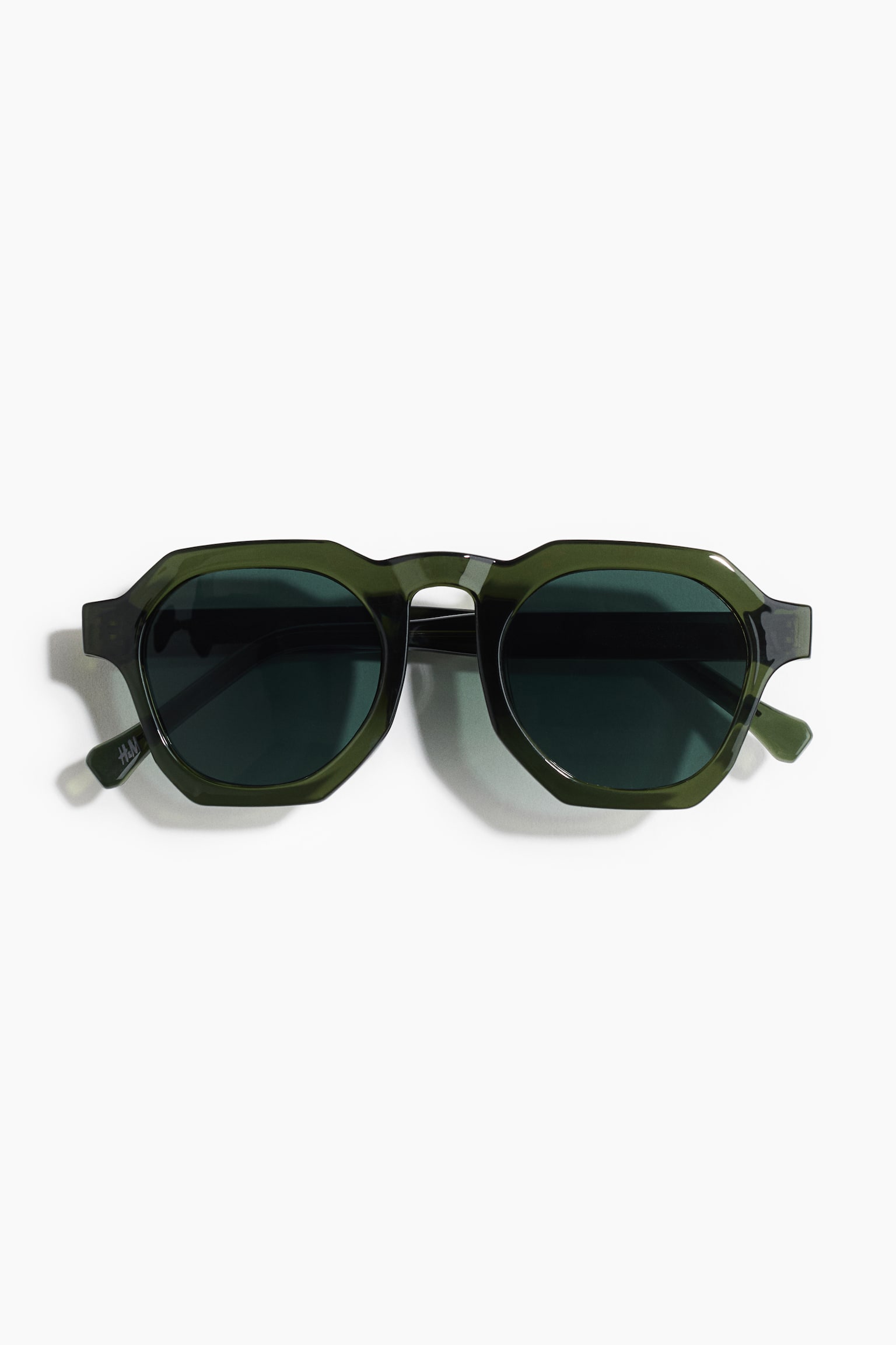 Hexagon-shaped sunglasses - Dark khaki green/Dark red/Light brown