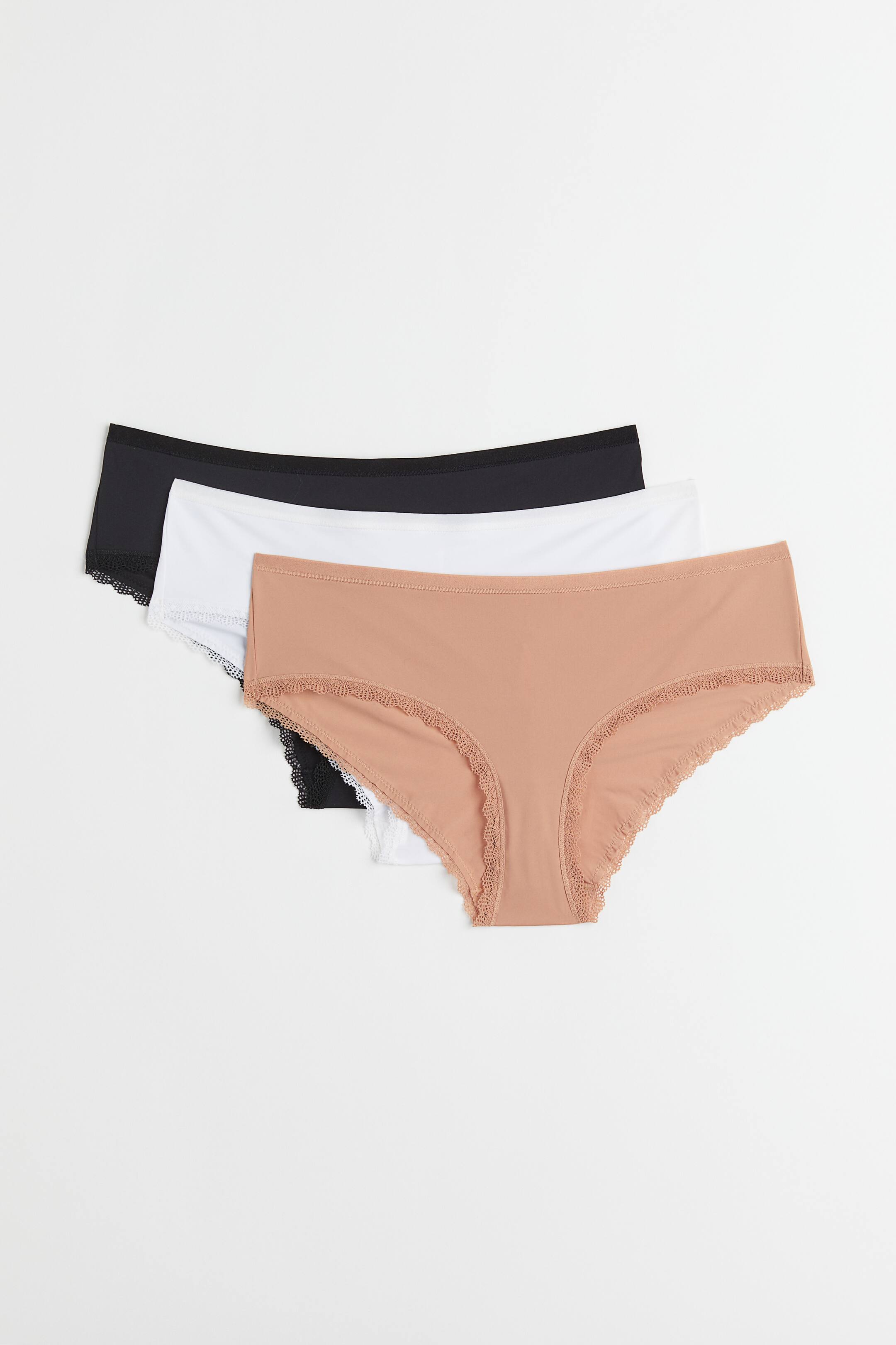Zobacz większy obraz: Figi hipsters 3-pak - Biały/Beżowy/Czarny - ONA | H&M PL 1