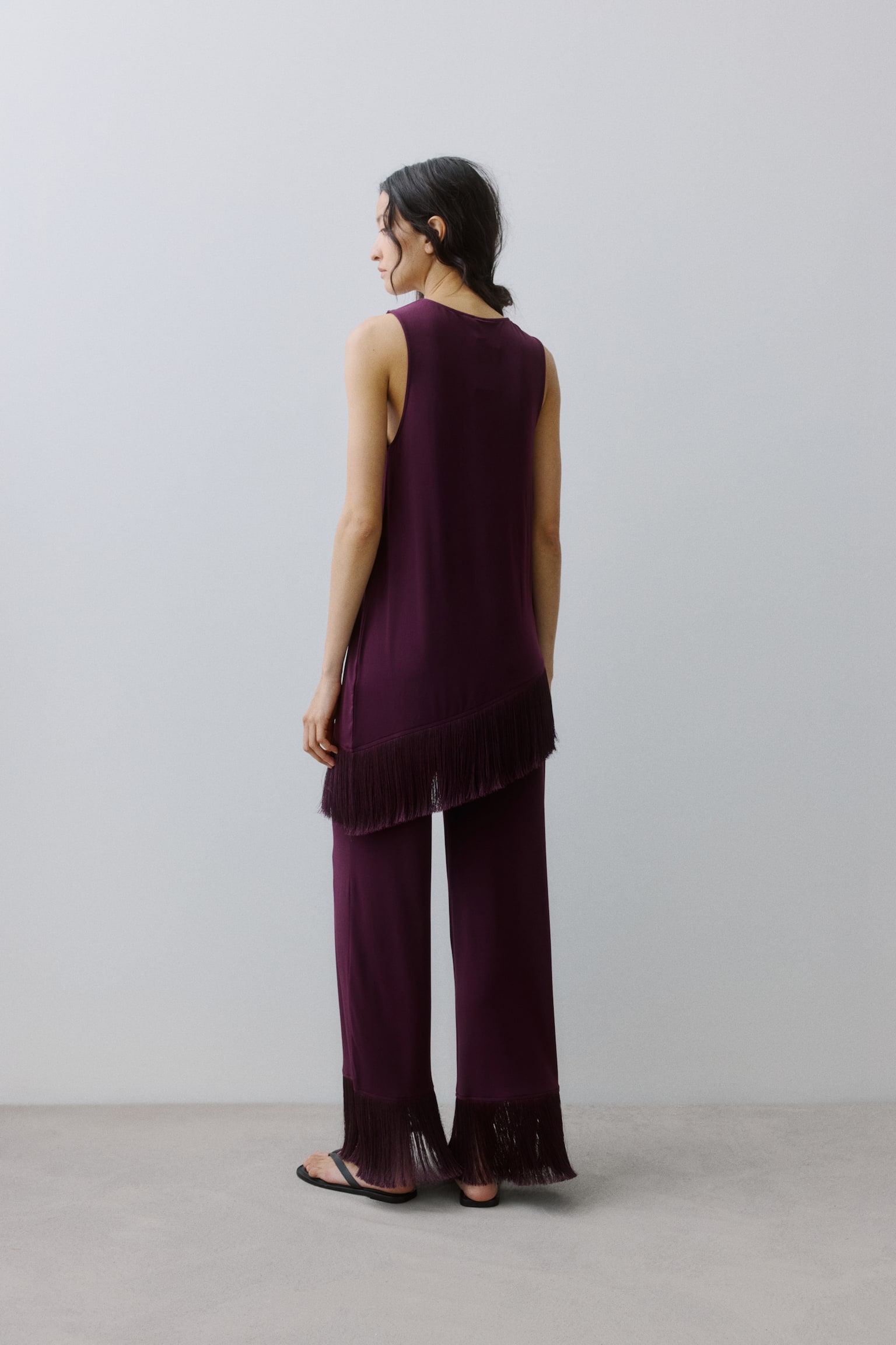 Pantaloni in jersey con frange-Viola scuro - 5