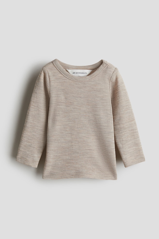 Wool jersey top - Light beige/Dark grey - 1