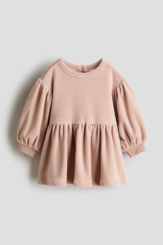 Kleid aus Baumwollvelours - Mattrosa - 1