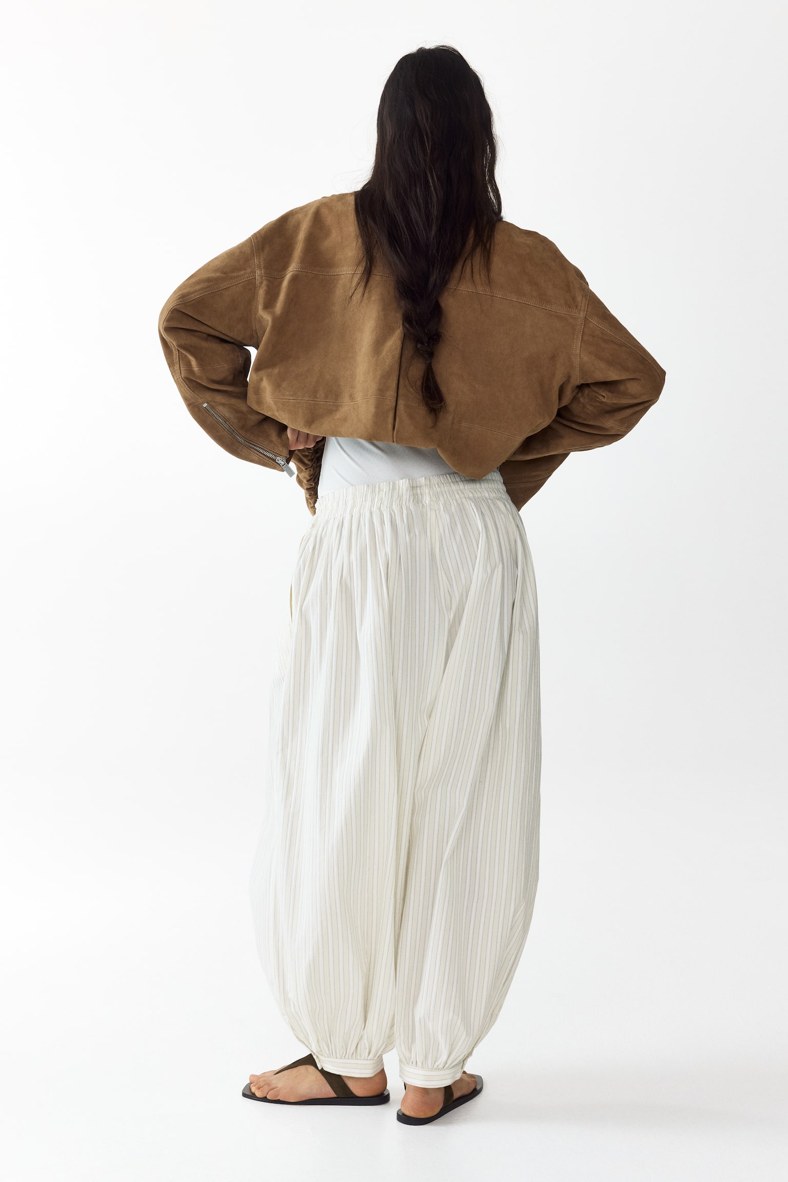 Cotton balloon trousers-Light beige/Striped - 3