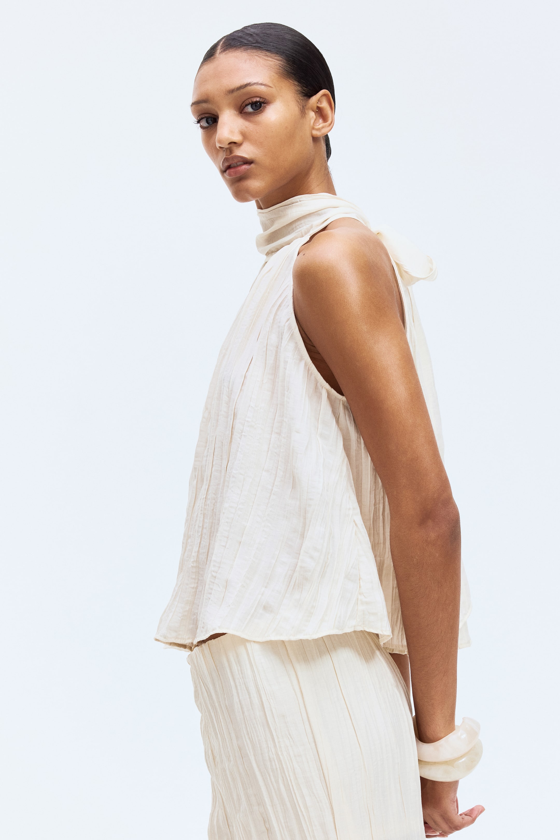 View larger image: Tie-neck top - Light beige - Ladies | H&M IN 2