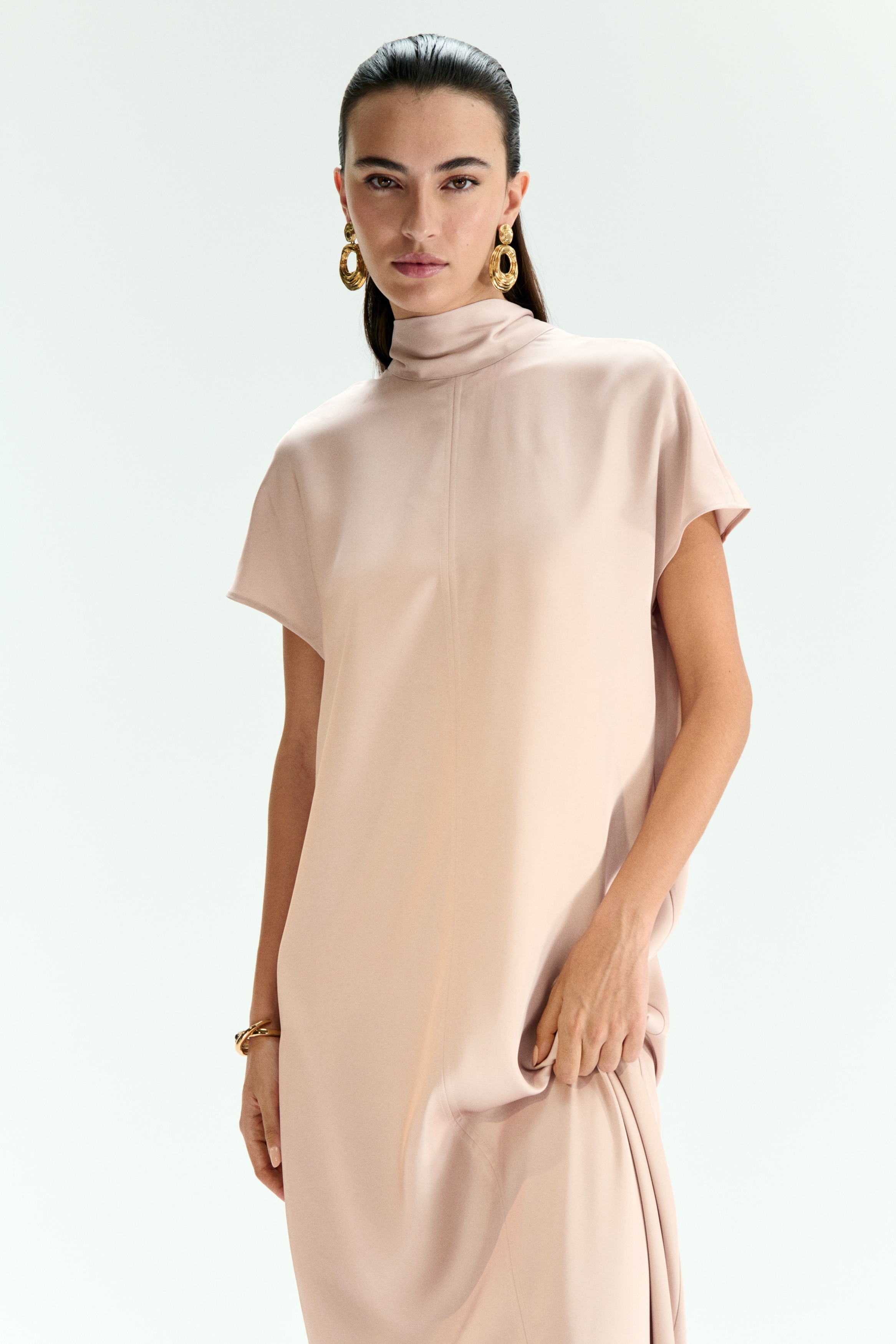 Scarf-detail maxi dress - Powder pink/Dark brown