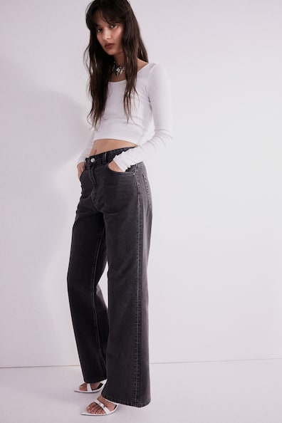 Wide High Jeans - High waist - Long - Black - Ladies | H&M US