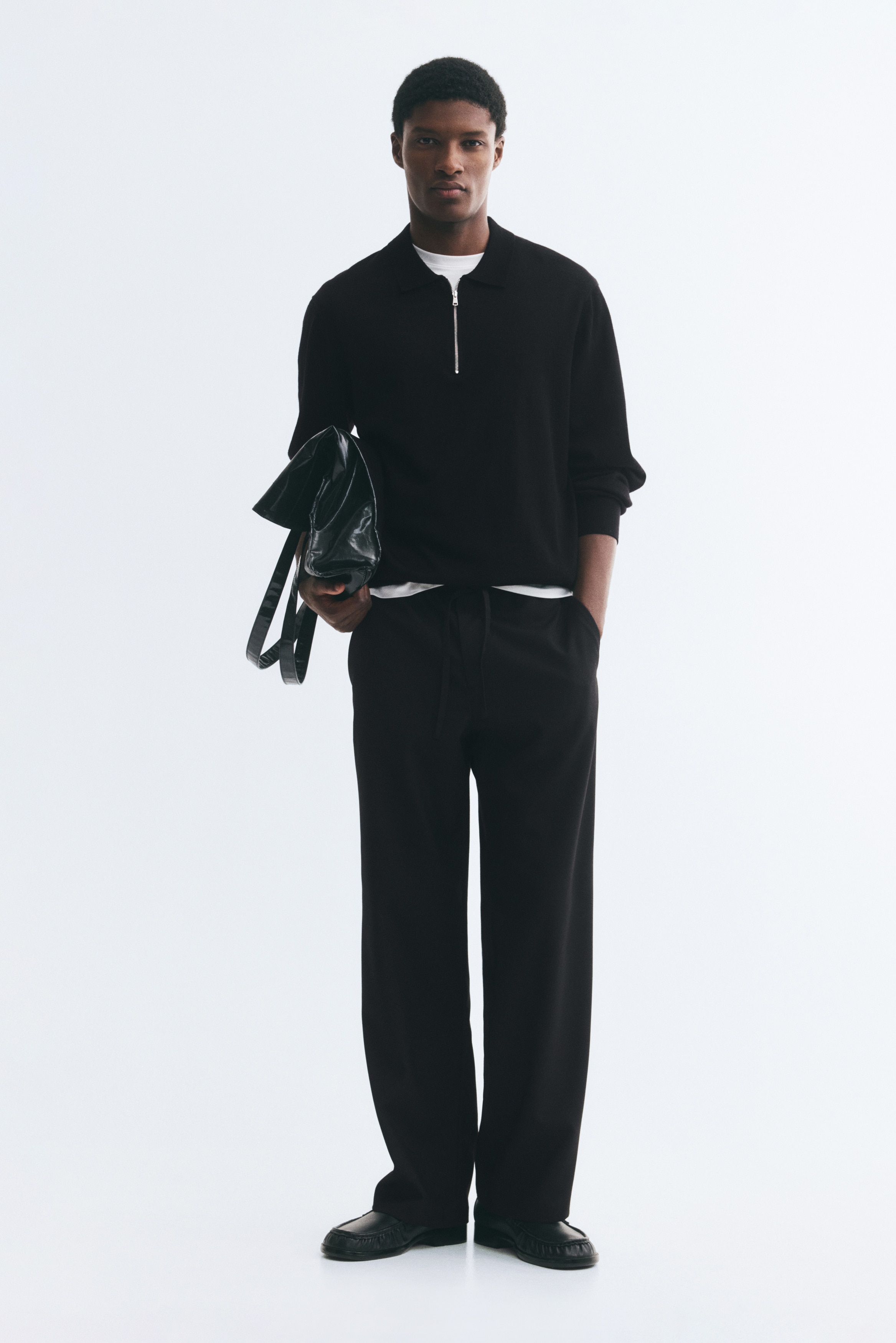 Relaxed Fit Trousers - Black/Light beige/Dark mole