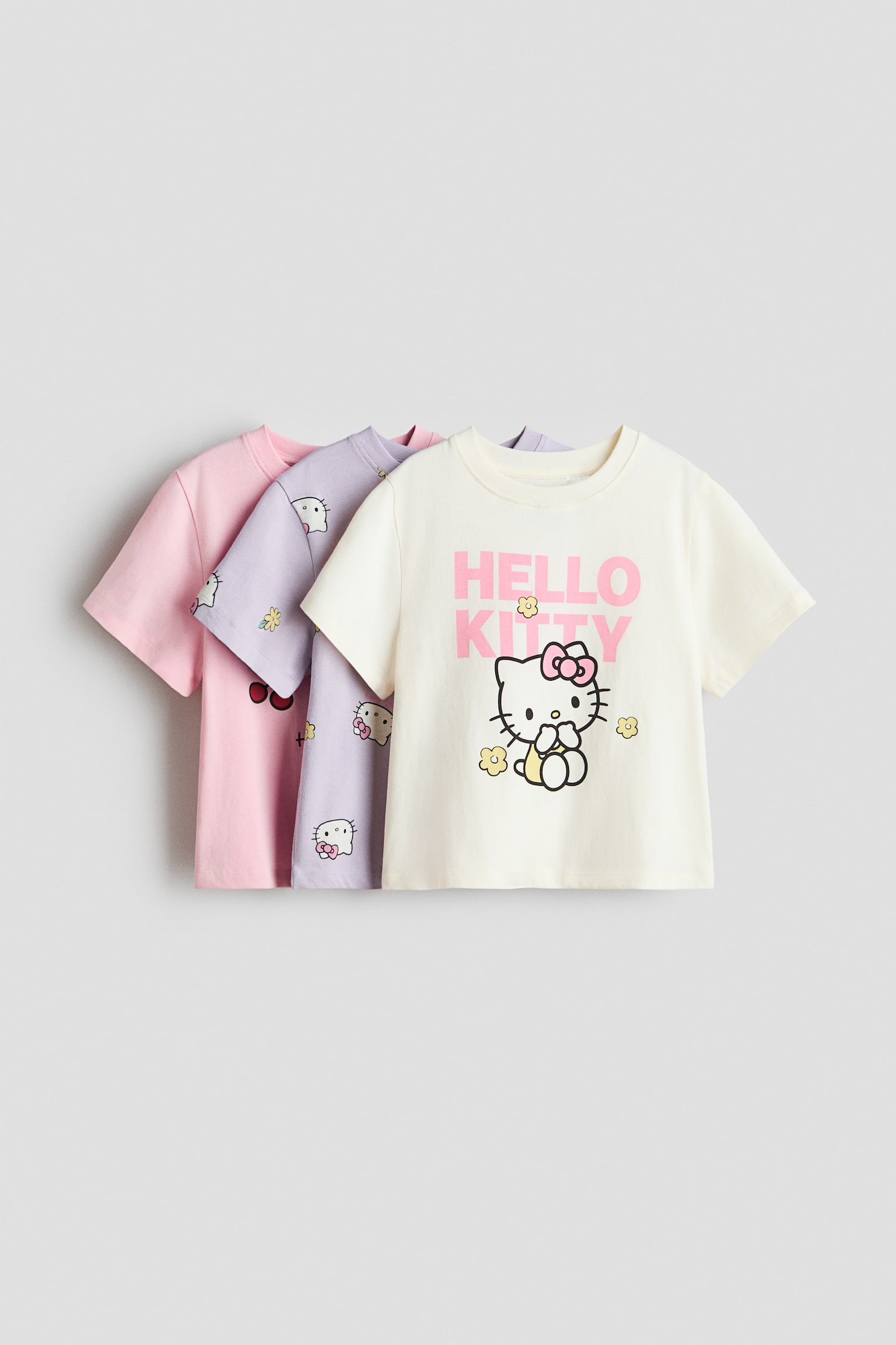 3-Pack Printed Cotton T-Shirts - Light pink/Hello Kitty
